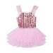 Rock Your Kid Pink Stripe Sequin Tulle Leotard Dress