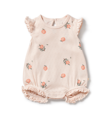 Wilson & Frenchy Peaches Organic Pointelle Ruffle Growsuit