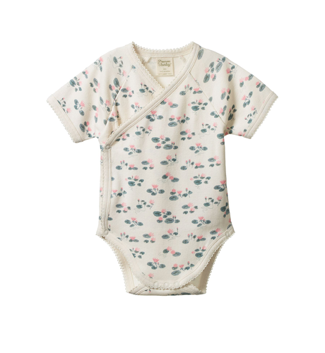 Nature Baby S/S Kimono Bodysuit - Waterlilies Print