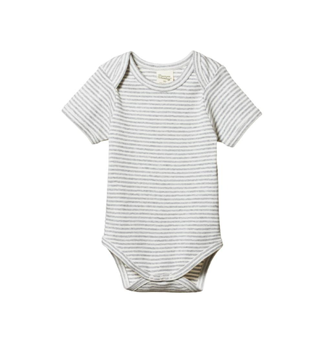 Nature Baby Short Sleeve Bodysuit - Grey Marl Stripe