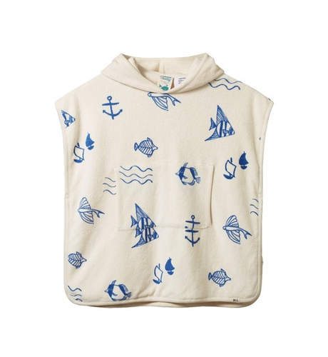 Nature Baby Org Cotton Poncho Towel - Atlantic Print Terry