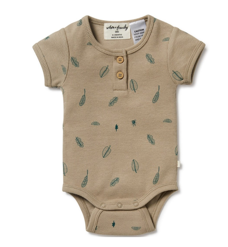 Wilson & Frenchy Jungle Leaf Organic Henley Bodysuit