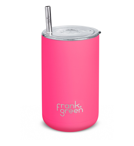 Frank Green 425ml Iced Coffee Cup with Straw - Neon Pink