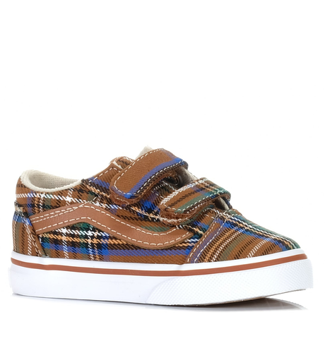 Vans Toddler Old Skool Velcro Plaid - Brown/Blue